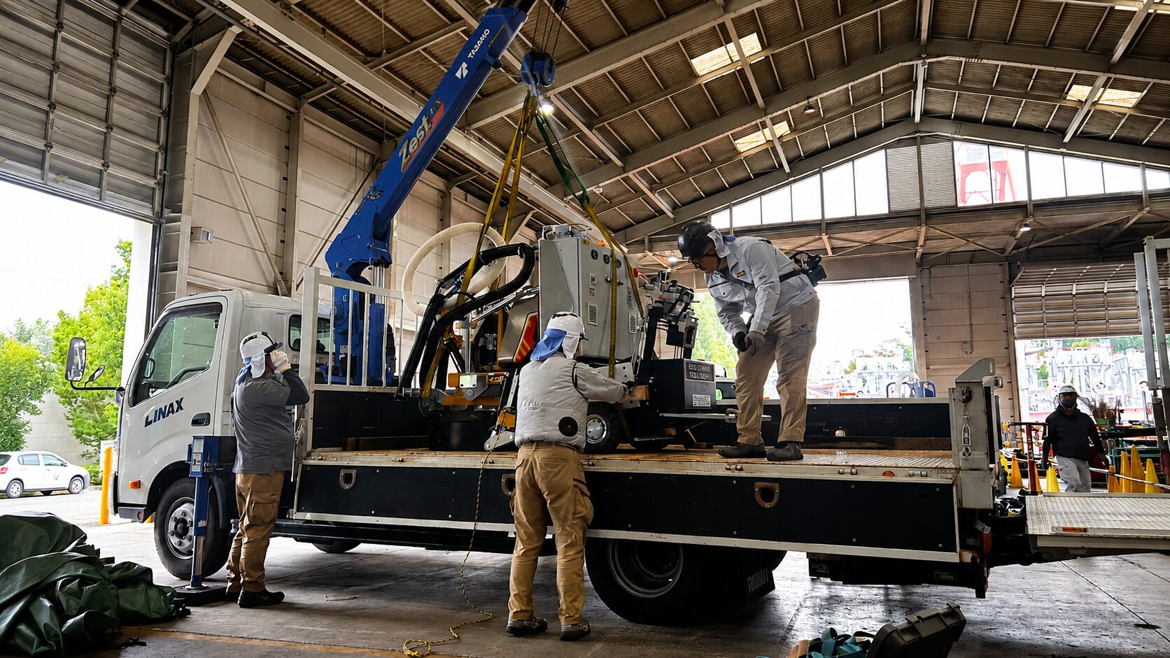 大型研磨機の搬入と大規模現場への対応